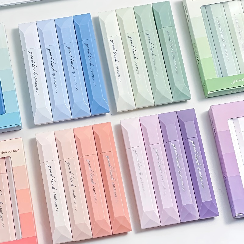 Memo Pad Sticky - เทปกาวสองหน้าสีไล่เฉด 4 ชิ้น, แบบปากกาพร้อมที่จ่ายเทป, สำหรับงาน DIY