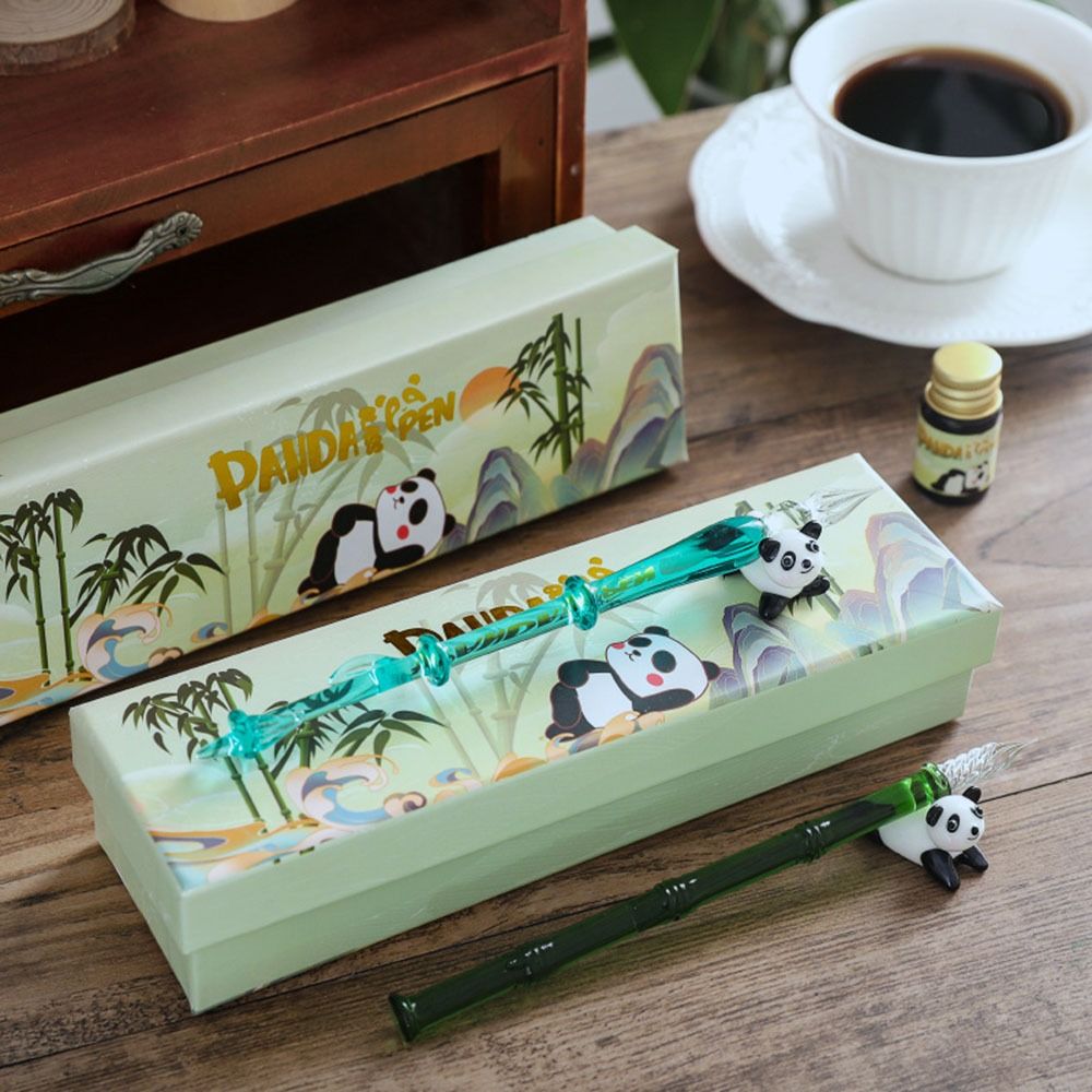 Fountain Pen Ink - ปากกาหมึกซึมแก้วซีรีส์แพนด้าสไตล์จีน-ชิค พร้อมหมึก ปากกาคัดลายมือคริสตัล กลิตเตอร์โปร่งใส