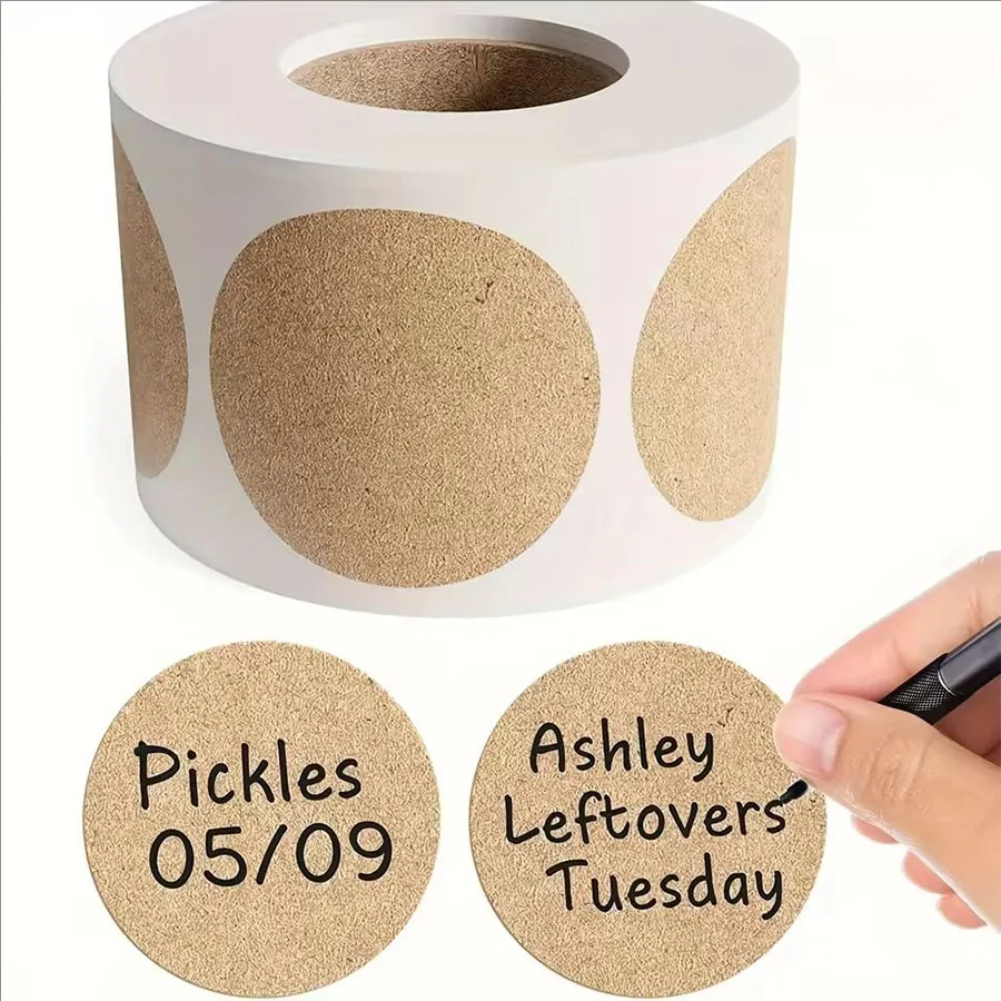 Sticker Label Roll - 500 PCS/1 ม้วน,kraft รอบ Self-กาวป้ายกระดาษรายการการจําแนกชื่อสติกเกอร์ส่วนบุคคลป้าย