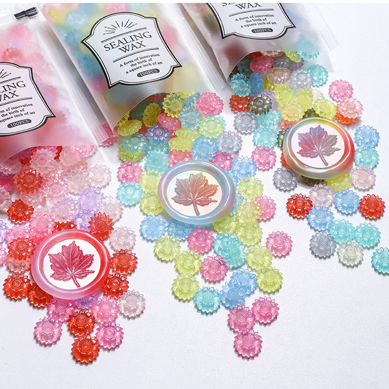 Letter Envelope Kraft - 100pcs ดอกทานตะวันโปร่งแสงซีลขี้ผึ้งลูกปัด DIY ซองจดหมายเชิญงานแต่งงาน Scrapbooking กระพริบซีลแสตมป์