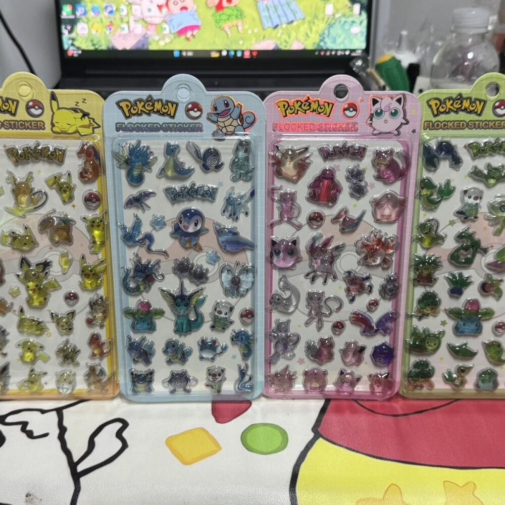 Memo Pad Sticky - 4 ชิ้นโปเกมอน ปิกาจู สควิร์เทิล จิ๊กกลีพัฟสามมิติคริสตัลรีลีฟสติกเกอร์ถ้วยน้ำโน้ตบุ๊คกล้องเพื่อนของขวัญวันหยุด