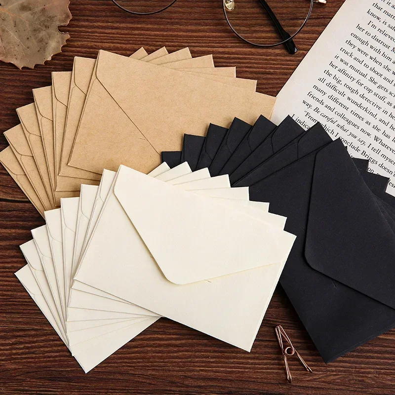 Letter Envelope Kraft - 20/40/80PCS คลาสสิกสีขาวสีดํา Kraft BLANK MINI กระดาษหน้าต่างซองเชิญงานแต่งงานซองจดหมายซองจดหมายของขวัญ