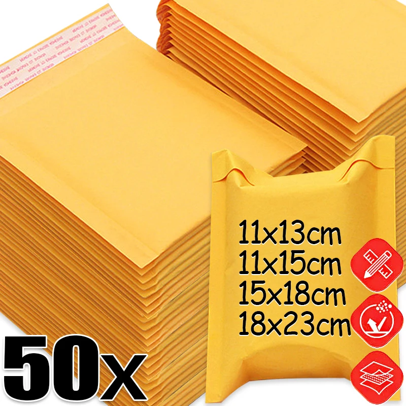 Letter Envelope Kraft - 50/10x กระดาษคราฟท์ซองจดหมายแบบมีฟองอากาศ ถุงซองจดหมายแบบมีฟองอากาศ ถุงซองจดหมายแบบกันกระแทก สีเหลือง ปิดผนึกเองได้